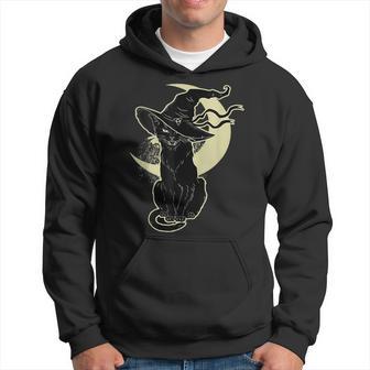 Black Cat Witch HalloweenVintage Costume Witch Hat Moon Hoodie | Seseable CA