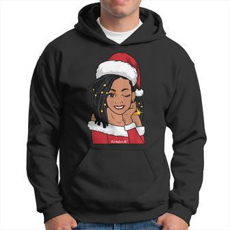 Black Mrs Claus Locs Winking African American Christmas Hoodie - Thegiftio UK