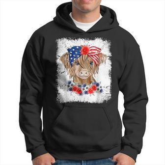 Bleached 4Th Of July Long Haired Calf Usa Patriotic Cow Hoodie - Seseable
