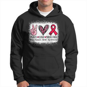 Bleached Peace Love Drug Free Red Ribbon Week Awareness Hoodie - Thegiftio UK