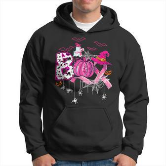 Boo Halloween Pumpkin Pink Ribbon Witch Breast Cancer Hoodie | Mazezy