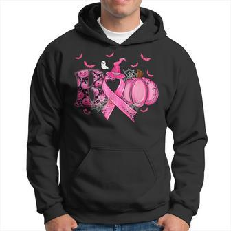 Boo Pumpkin Pink Ribbon Witch Breast Cancer Ghost Halloween Hoodie - Seseable