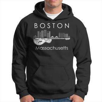 Boston Souvenir Men Massachusetts Skyline Music Guitar Hoodie - Seseable