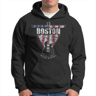 Boston Souvenir Vintage American Flag Guitar Player Rock Fan Hoodie - Seseable