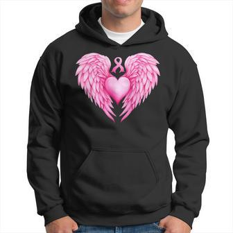 Breast Cancer Awareness Warrior Pink Ribbon Heart Wings Hoodie - Seseable