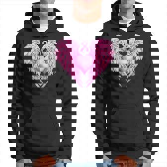 Breast Cancer Awareness Warrior Pink Ribbon Heart Wings Hoodie - Seseable