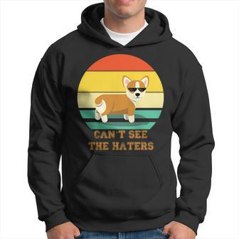 Cant See The Haters Corgi Doge Meme Pixel Glasses Dog Owner Hoodie | Mazezy