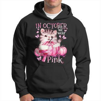 Cat Pumpkin Halloween In October We Wear Pink Breast Cancer Hoodie - Seseable