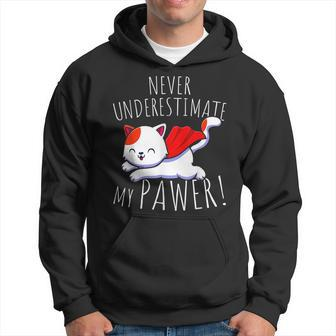 Cat Pun Never Underestimate My Pawer Funny Cute Paw Cats Hoodie - Seseable