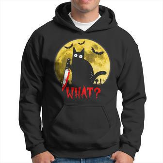 Cat What Murderous Black Cat Holding Knife Funny Halloween Hoodie - Monsterry