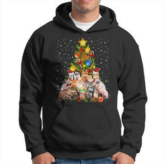 Cats Christmas Tree Xmas Lights Ugly Sweater Catmas Hoodie | Mazezy