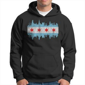 Chicago City Skyline Flag Vintage Chicago City Distressed Hoodie | Mazezy