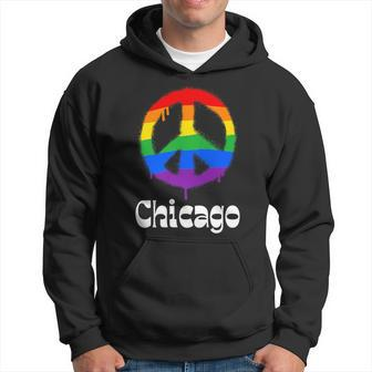 Chicago Gay Pride Lgbtq Lgbt Retro Groovy Peace Sign Hoodie | Mazezy