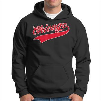 Chicago Vintage Red Text Hoodie - Seseable