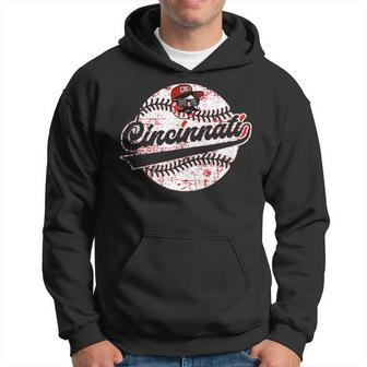 Cincinnati Baseball Heart Distressed Vintage Baseball Fans Hoodie - Thegiftio UK