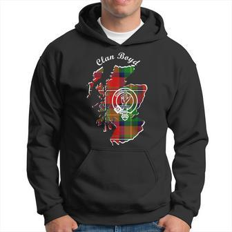 Clan Boyd Surname Last Name Scottish Tartan Map Crest Funny Last Name Designs Funny Gifts Hoodie | Mazezy