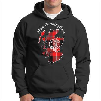 Clan Cunningham Surname Last Name Scottish Tartan Map Crest Funny Last Name Designs Funny Gifts Hoodie | Mazezy