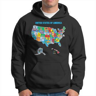 Colorful United States Of America Map Us Landmarks Icons Hoodie | Mazezy CA