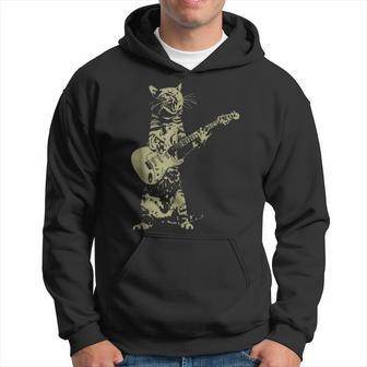Cool Cat Playing On Acoustic Guitar Funny Cat Lover Gift Hoodie - Thegiftio UK
