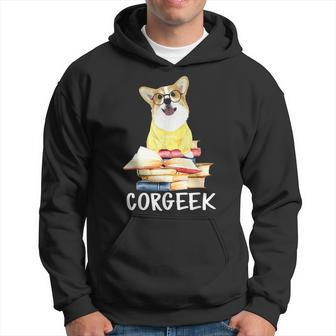 Corgeek Cute Corgi Geek Dog Pun Bookworm Bookish Reader Joke Hoodie | Mazezy