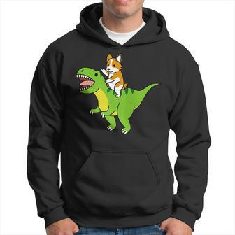 Corgi Riding T-Rex Dinosaur Dog Hoodie | Mazezy