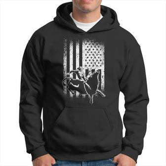 Cowboy Bull Riding American Flag Bull Rodeo Rodeo Funny Gifts Hoodie | Mazezy