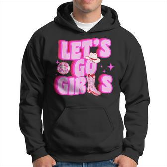 Cowgirl Lets Go Girls Cowgirl Pink Hat Boots Western Hoodie | Mazezy