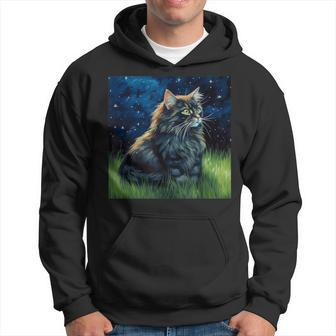 Cute Asian Semi-Longhair Cat In A Starry Sky Night Painting Hoodie | Mazezy