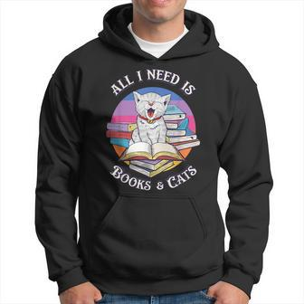 Cute Book Lover All I Need Is Books And Cats Hoodie | Mazezy