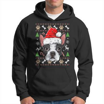 Cute Boston Terrier Ugly Christmas Sweater Santa Hat Xmas Hoodie - Monsterry