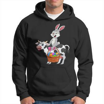 Cute Bunny Riding Cow Happy Easter Cow Lover Gifts Hoodie | Mazezy