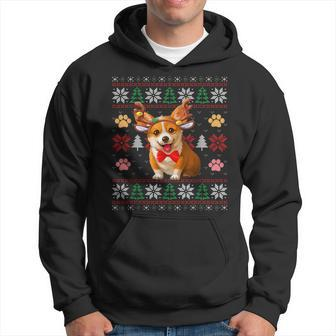 Cute Corgi Dog Reindeer Horns Christmas Ugly Xmas Sweater Hoodie - Monsterry DE