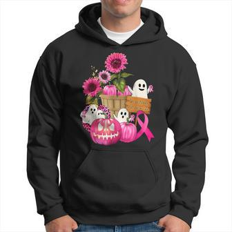 Cute Ghosts And Pink Ribbon Pumpkins Breast Cancer Awareness Hoodie - Monsterry