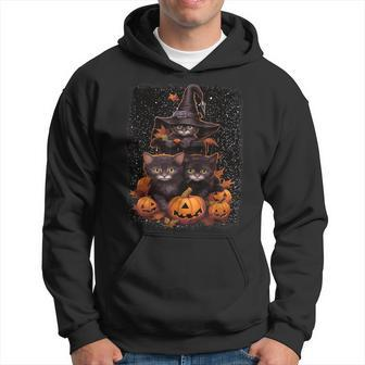 Cute Kittens And Spooky Pumpkins Halloween Witches Black Cat Hoodie - Monsterry DE
