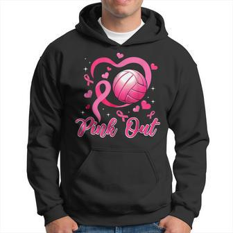 Cute Pink Out Volleyball Breast Cancer Awareness Pink Ribbon Hoodie - Seseable
