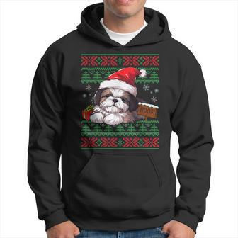 Cute Shih Tzu Dog Lover Santa Hat Ugly Christmas Sweater Hoodie - Monsterry