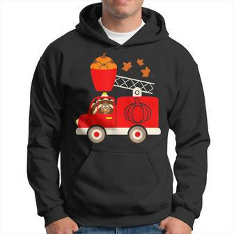 Cute Turkey Pumpkin Fire Truck Thanksgiving Son Kids Hoodie | Mazezy