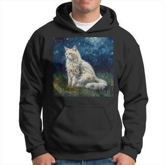 Cute Turkish Angora Cat In A Starry Sky Night Painting Hoodie | Mazezy