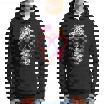 Day Of The Dead Sugar Skull Pink Heart Sunglasses Hoodie - Thegiftio