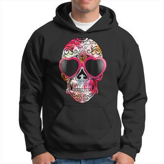 Day Of The Dead Sugar Skull Pink Heart Sunglasses Hoodie - Thegiftio UK