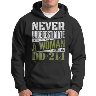 Dd214 Never Underestimate A Woman With Dd214 Veteran Veteran Funny Gifts Hoodie | Mazezy