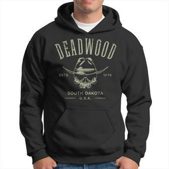 Deadwood South Dakota Usa Distressed Skull Design Souvenir Hoodie - Thegiftio UK