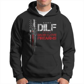 Dilf - Damn I Love Firearms Vintage Gun American Flag Hoodie | Mazezy