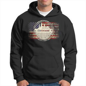 Distressed American Flag With Cleveland Downtown Hoodie | Mazezy