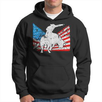 Distressed Bull Riding American Flag Rodeo Usa Rodeo Funny Gifts Hoodie | Mazezy