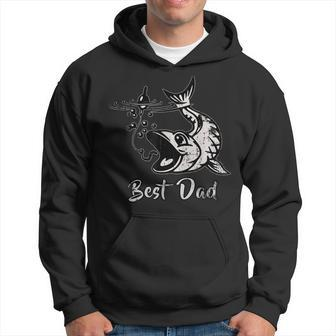 Distressed Fathers Day Best Dad Fishing Fish Father Gift For Mens Hoodie | Mazezy