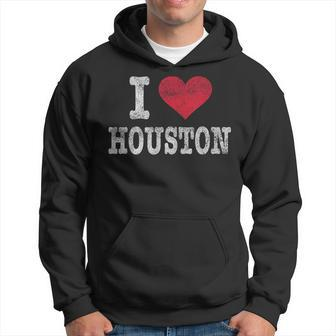 Distressed Retro I Love Houston Souvenir Hoodie | Mazezy