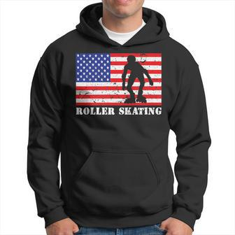 Distressed Roller Skating Usa American Flag | Vintage Skater Usa Funny Gifts Hoodie | Mazezy