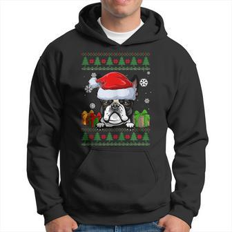Dog Lovers Boston Terrier Santa Hat Ugly Christmas Sweater Hoodie - Monsterry
