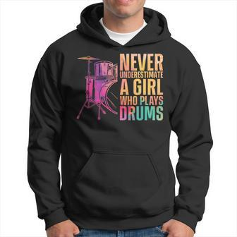 Drummer Drum Set Watercolor Never Underestimate A Girl Who Hoodie - Seseable